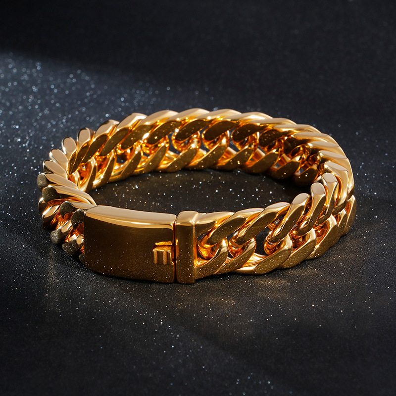 Hip-Hop Retro Solid Color Titanium Steel Chain 18K Gold Plated Men's Bracelets display picture 2