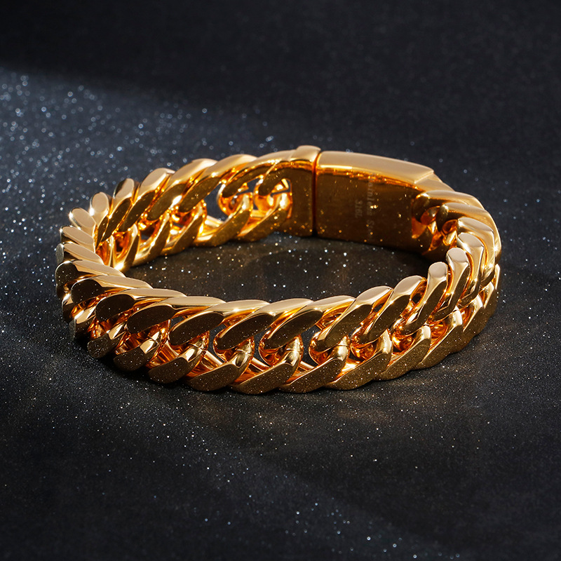 Hip-Hop Retro Solid Color Titanium Steel Chain 18K Gold Plated Men's Bracelets display picture 3
