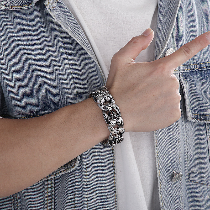 Hip Hop Punk Schädel Titan Stahl Männer Armbänder display picture 9