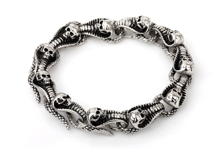 Hip-hop Punk Snake Skull Titanium Steel Men's Bracelets display picture 1