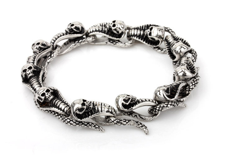 Hip-hop Punk Snake Skull Titanium Steel Men's Bracelets display picture 2