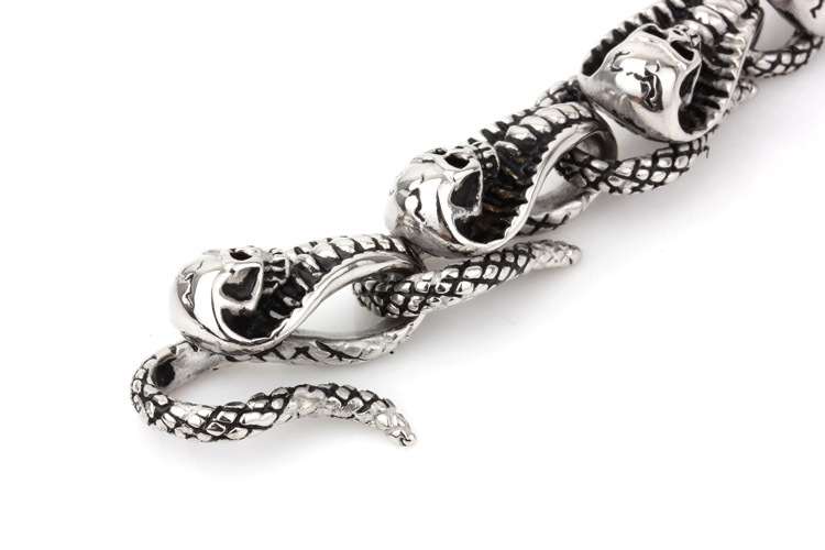 Hip-hop Punk Snake Skull Titanium Steel Men's Bracelets display picture 3
