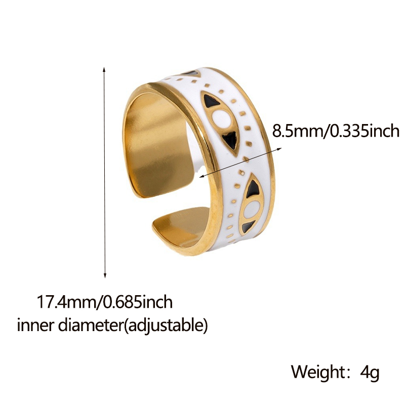 304 Stainless Steel 18K Gold Plated Punk Enamel Plating Eye Ab Glue Open Rings display picture 6