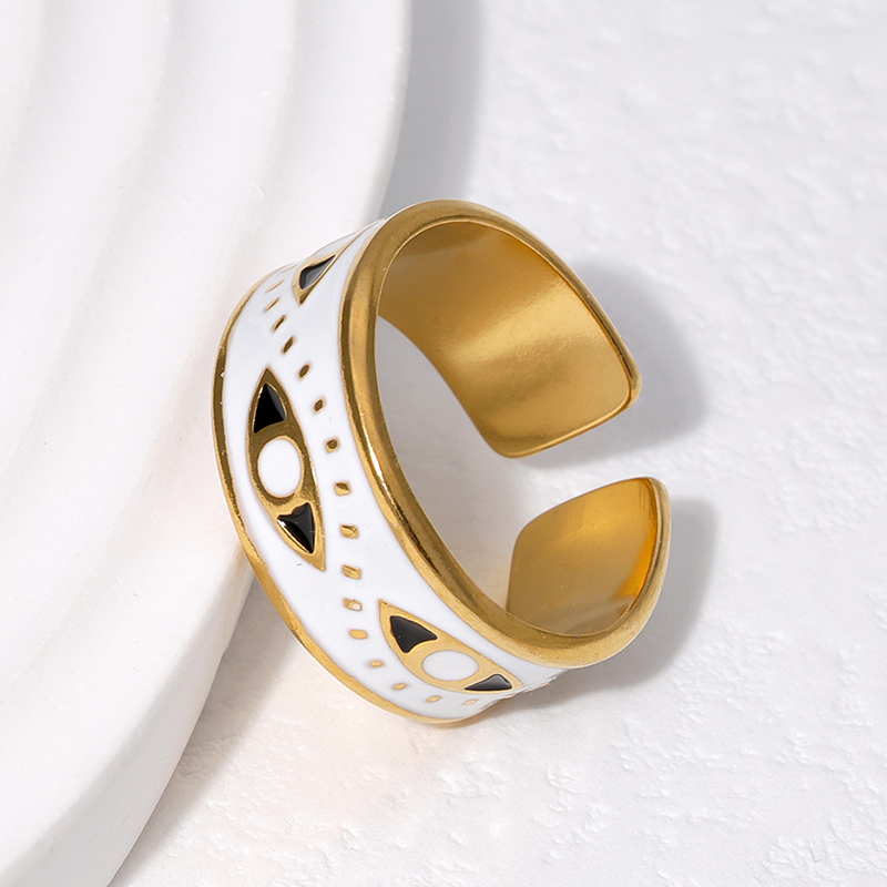 304 Stainless Steel 18K Gold Plated Punk Enamel Plating Eye Ab Glue Open Rings display picture 4