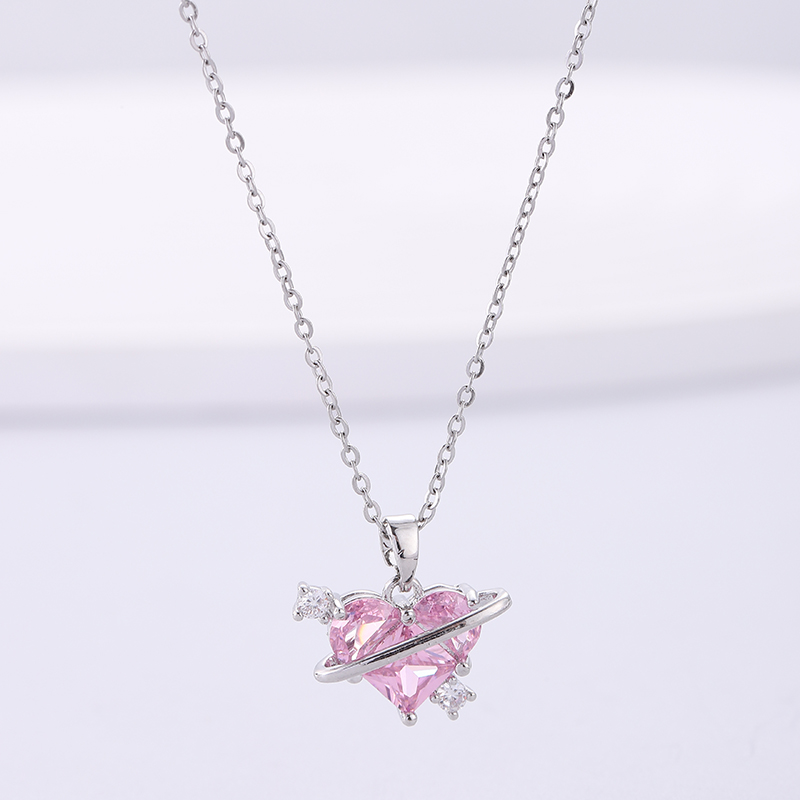 Simple Style Heart Shape Stainless Steel Plating Inlay Zircon Silver Plated Necklace display picture 1