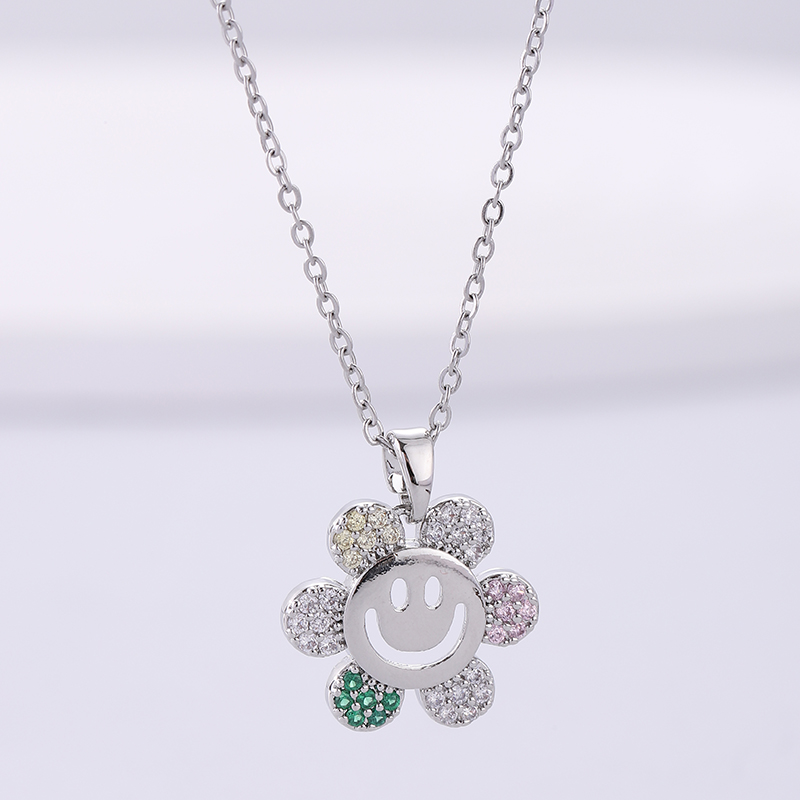 Vintage Style Flower Stainless Steel Plating Inlay Zircon Silver Plated Pendant Necklace display picture 3