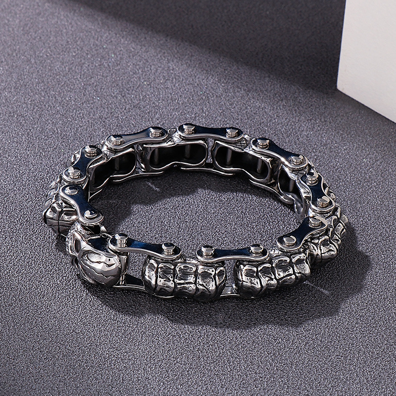 Hip-hop Retro Skull Titanium Steel Stoving Varnish Men's Bracelets display picture 3