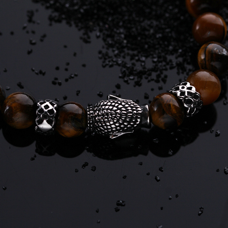 Hip-hop Retro Buddha Tiger Eye Beaded Men's Bracelets display picture 2