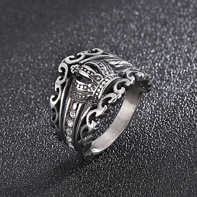 Hip-hop Retro Crown Titanium Steel Inlay Zircon Men's Rings display picture 4