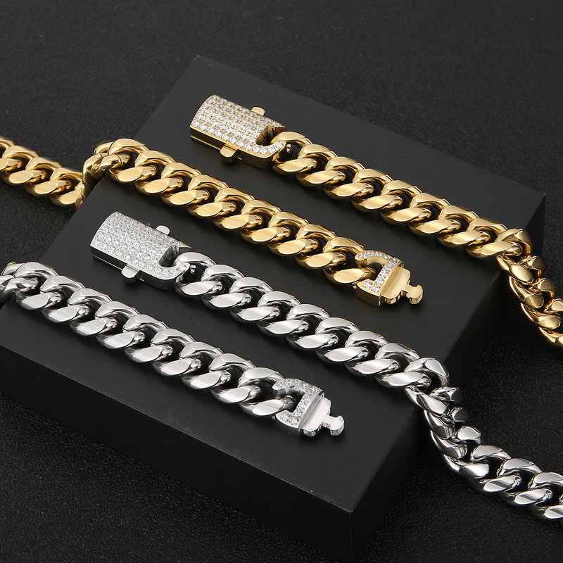 Rock Ropa De Calle Geométrico Acero Titanio Enchapado Chapados en oro de 18k Hombres Pulsera Collar display picture 3