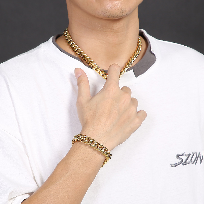 Rock Streetwear Geometric Titanium Steel Plating 18K Gold Plated Men's Bracelets Necklace display picture 4