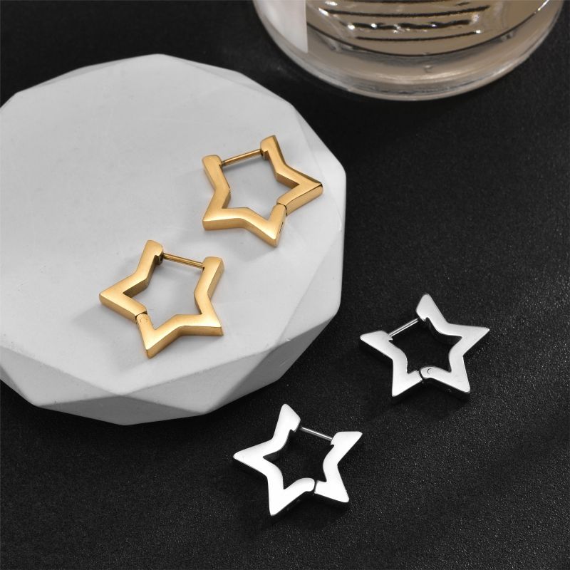 1 Pair Commute Pentagram Heart Shape Polishing Plating Stainless Steel 18K Gold Plated Earrings display picture 2