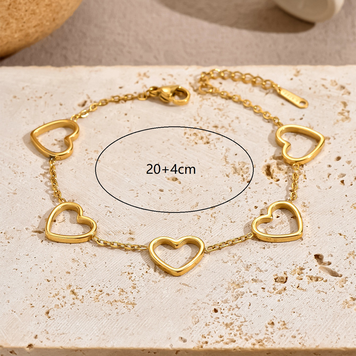 Sweet Heart Shape 201 Stainless Steel 18K Gold Plated Bracelets In Bulk display picture 5