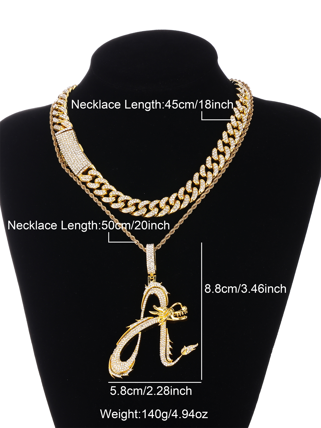 Gothic Hip-hop Punk Dragon Zinc Alloy Plating Inlay Rhinestones 18k Gold Plated Men's Necklace display picture 1