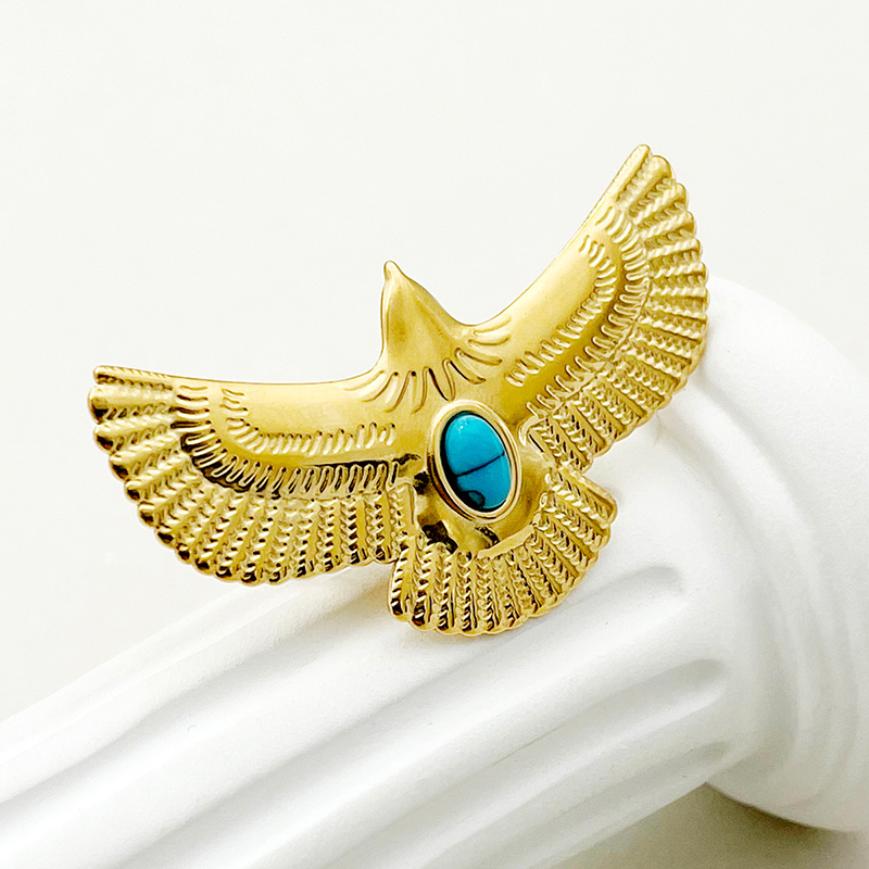 Pastoral Artistic Streetwear Bird Stainless Steel Polishing Plating Inlay Turquoise Gold Plated Open Rings display picture 1