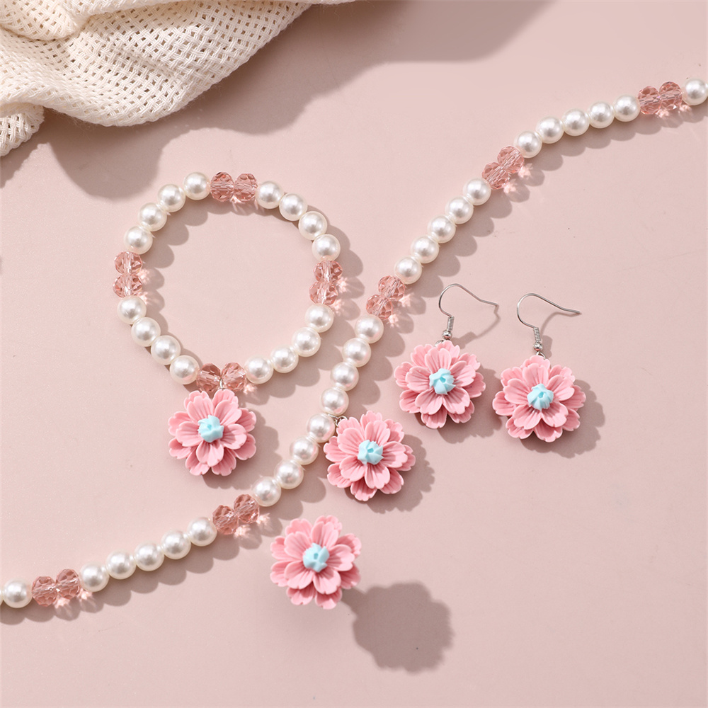 Retro Sweet Flower Resin Inlay Pearl Girl's Jewelry Set display picture 1