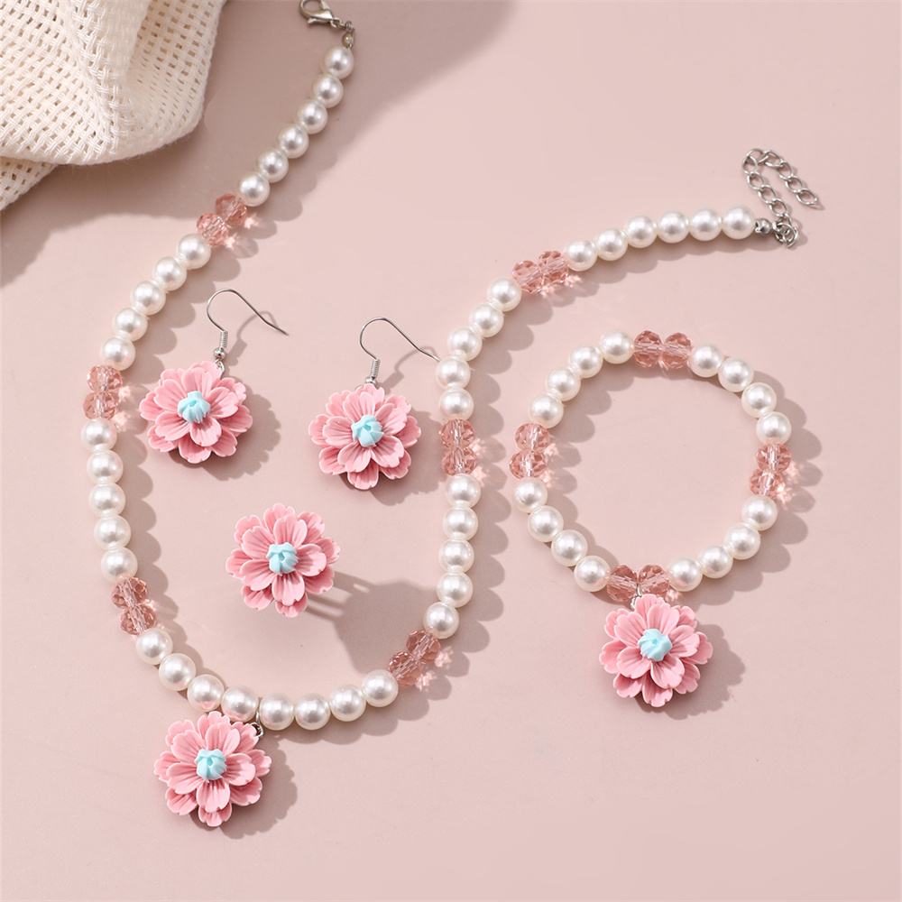 Retro Sweet Flower Resin Inlay Pearl Girl's Jewelry Set display picture 2