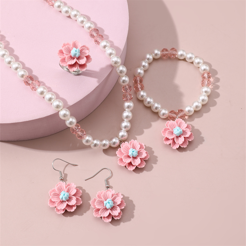 Retro Sweet Flower Resin Inlay Pearl Girl's Jewelry Set display picture 4