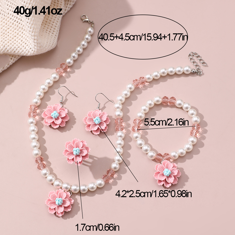 Retro Sweet Flower Resin Inlay Pearl Girl's Jewelry Set display picture 5