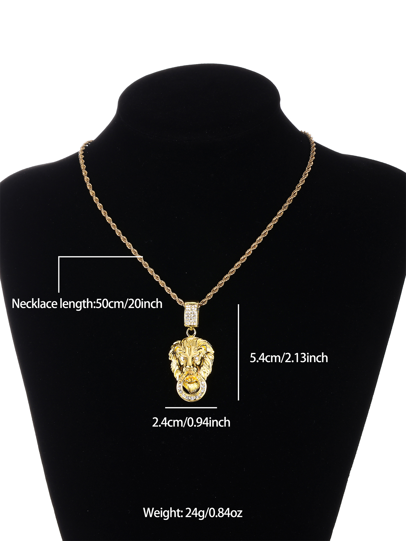 Gothic Hip-hop Punk Lion Zinc Alloy Plating Three-dimensional Inlay Rhinestones 18k Gold Plated Men's Pendant Necklace display picture 2