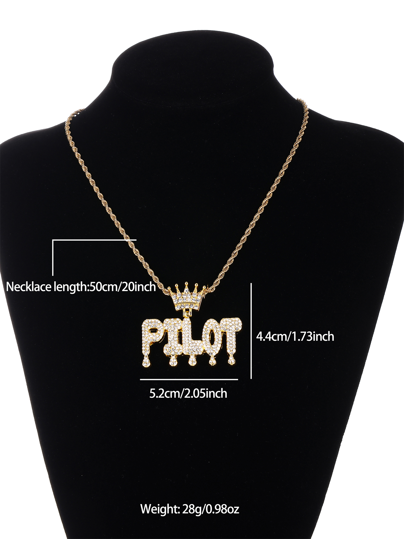 Gothic Hip-hop Punk Letter Zinc Alloy Plating Three-dimensional Inlay Rhinestones 18k Gold Plated Men's Pendant Necklace display picture 3