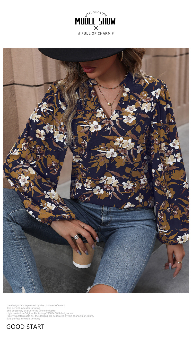 Women's Blouse Long Sleeve Blouses Printing Casual Vintage Style Flower display picture 5