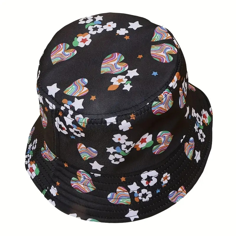 Unisex Casual Modern Style Simple Style Heart Shape Flower Printing Curved Eaves Bucket Hat display picture 4