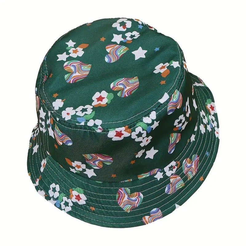 Unisex Casual Modern Style Simple Style Heart Shape Flower Printing Curved Eaves Bucket Hat display picture 2