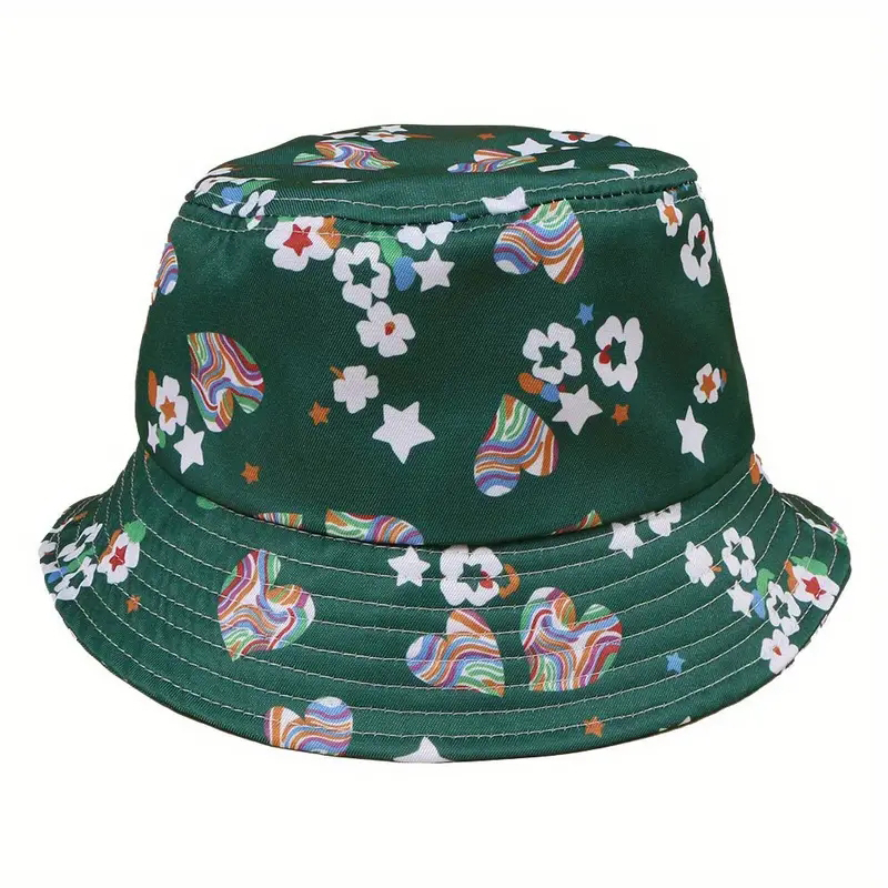 Unisex Casual Modern Style Simple Style Heart Shape Flower Printing Curved Eaves Bucket Hat display picture 3