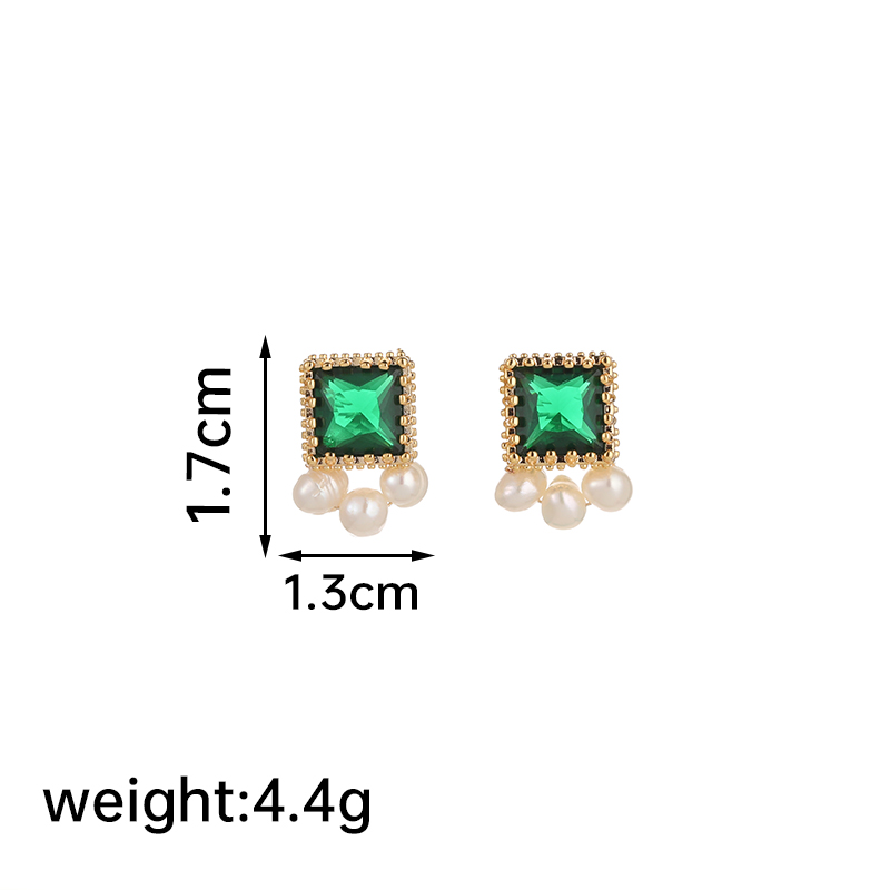 1 Pair Elegant Luxurious Square Copper Artificial Crystal Freshwater Pearl 18k Gold Plated Drop Earrings display picture 7