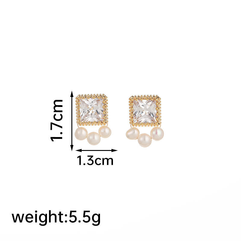 1 Pair Elegant Luxurious Square Copper Artificial Crystal Freshwater Pearl 18k Gold Plated Drop Earrings display picture 6