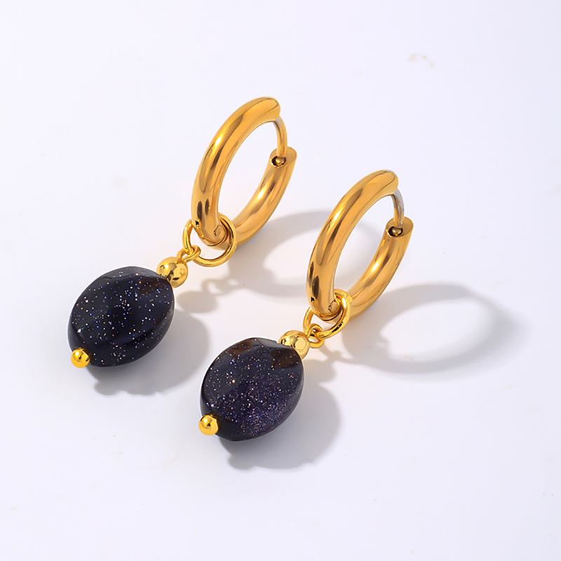 1 Pair IG Style Vintage Style Oval Plating 304 Stainless Steel Natural Stone Ear Clip display picture 15