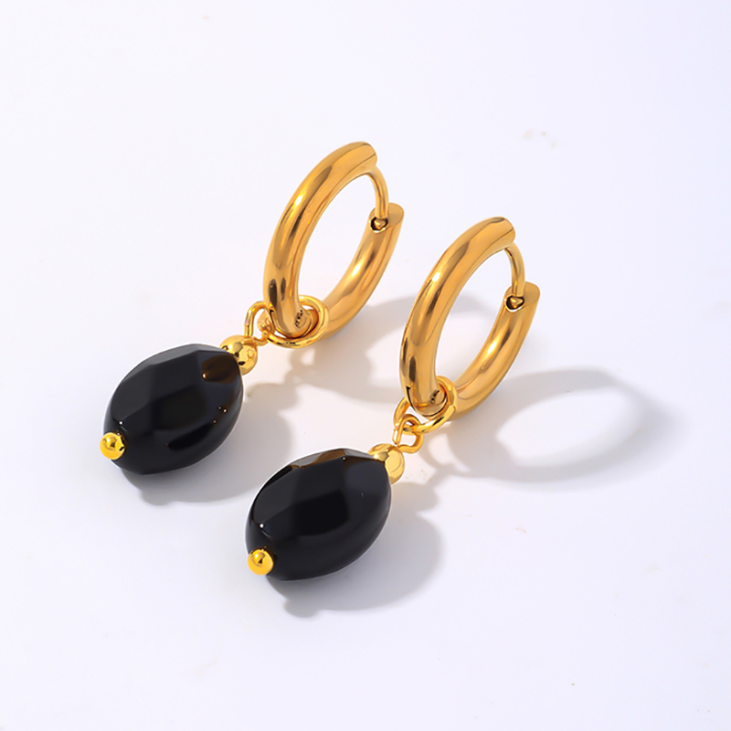 1 Pair IG Style Vintage Style Oval Plating 304 Stainless Steel Natural Stone Ear Clip display picture 11