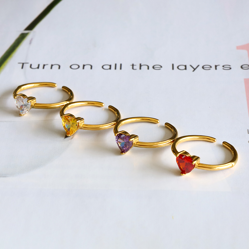 Glam Lady Heart Shape Stainless Steel Plating Inlay Zircon 18k Gold Plated Open Rings display picture 1
