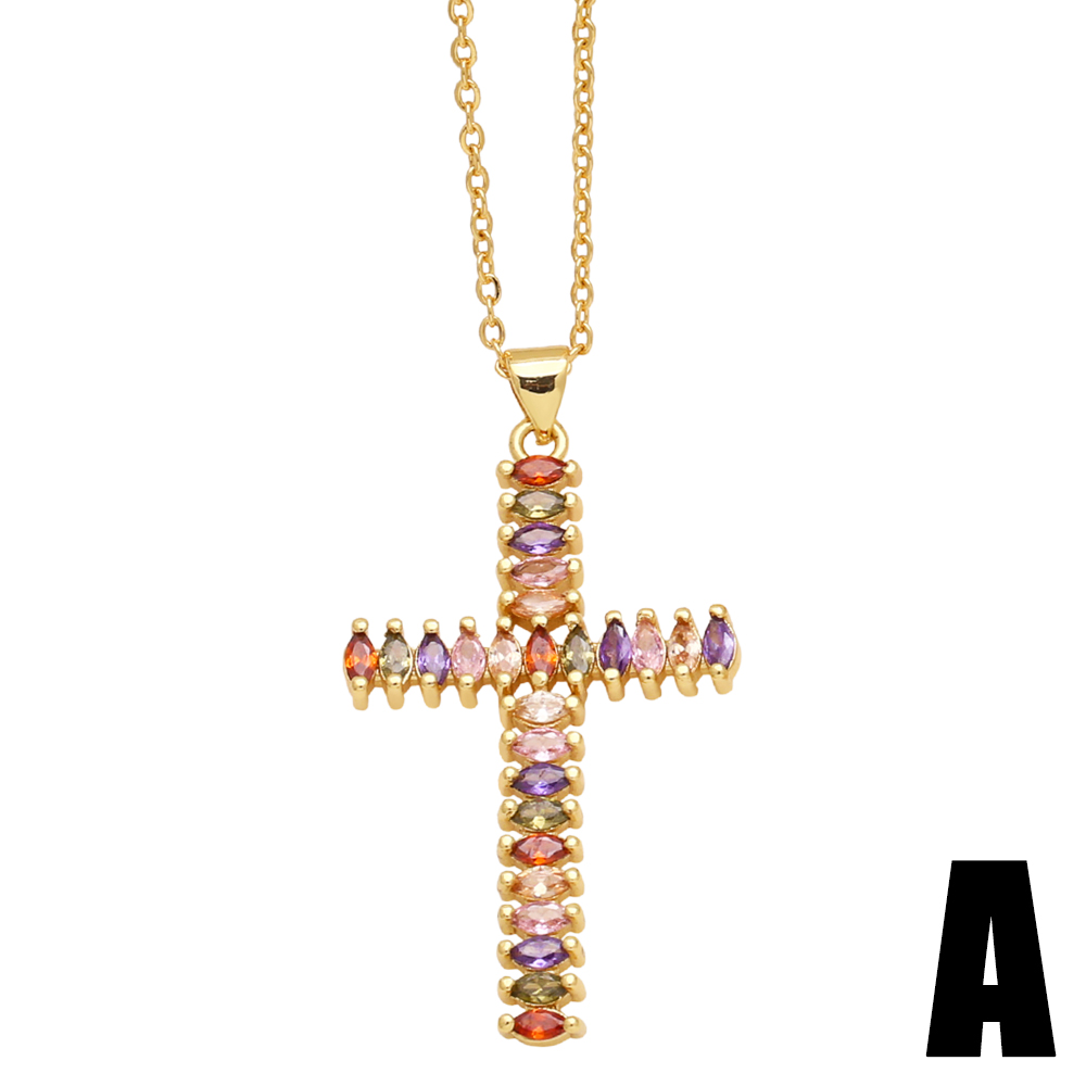 Simple Style Cross Copper Plating Inlay Zircon 18k Gold Plated Pendant Necklace display picture 1