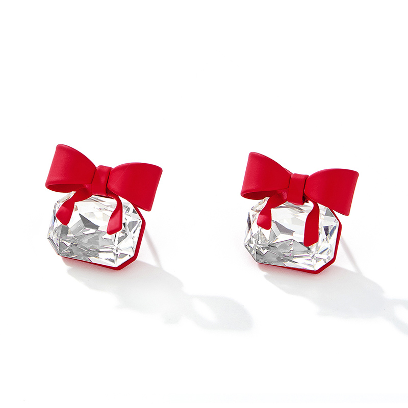1 Pair Cute Sweet Bow Knot Plating Inlay Copper Crystal Silver Plated Ear Studs display picture 1