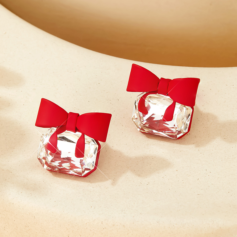 1 Pair Cute Sweet Bow Knot Plating Inlay Copper Crystal Silver Plated Ear Studs display picture 2