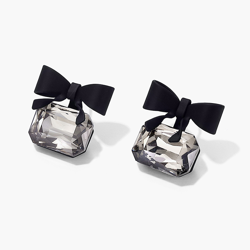 1 Pair Cute Sweet Bow Knot Plating Inlay Copper Crystal Silver Plated Ear Studs display picture 5