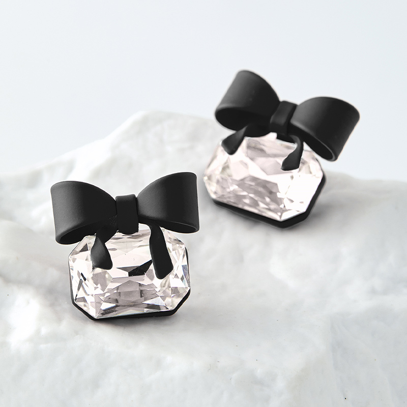 1 Pair Cute Sweet Bow Knot Plating Inlay Copper Crystal Silver Plated Ear Studs display picture 6