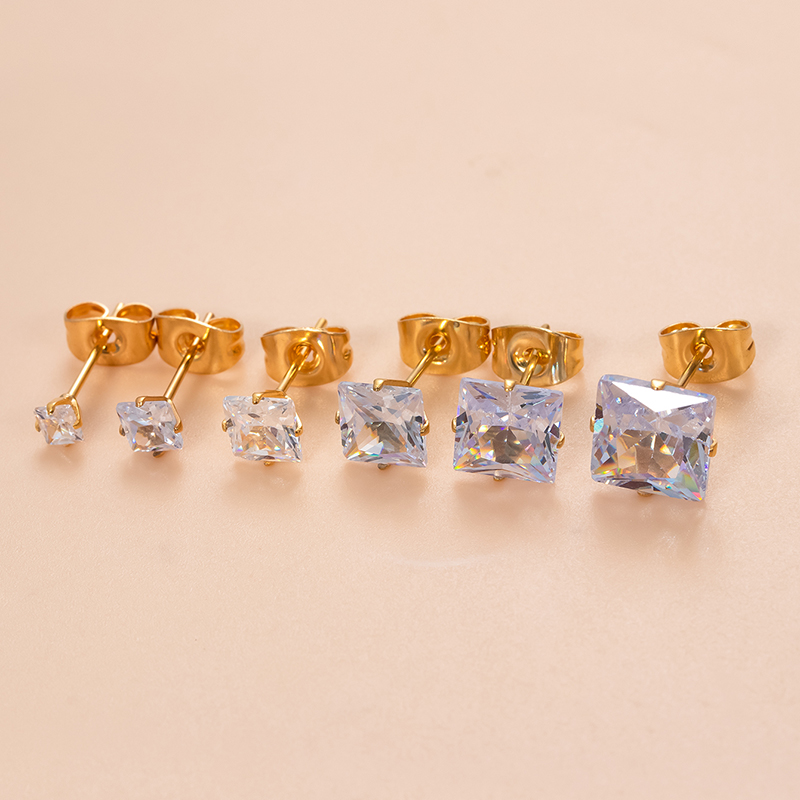1 Piece Ear Cartilage Rings & Studs Simple Style Classic Style Geometric Square 316 Stainless Steel  Plating Inlay Zircon display picture 1
