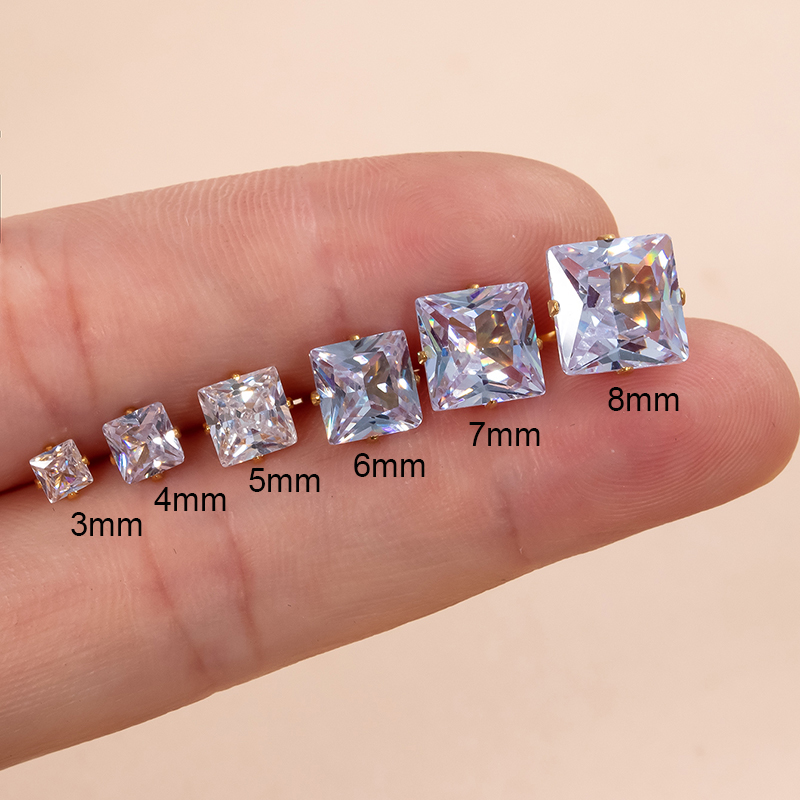 1 Piece Ear Cartilage Rings & Studs Simple Style Classic Style Geometric Square 316 Stainless Steel  Plating Inlay Zircon display picture 5
