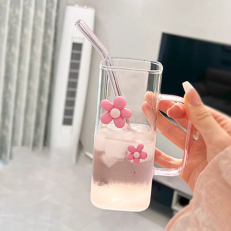 Cute Solid Color Flower Glass Water Bottles display picture 1