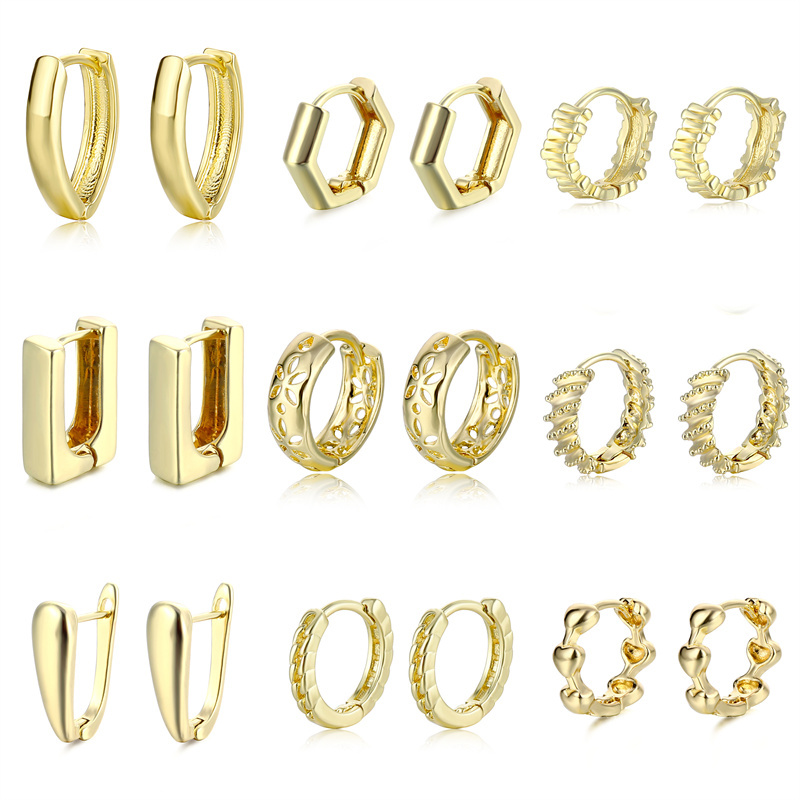 1 Pair Basic Retro Geometric Solid Color Plating Copper Alloy Brass 14K Gold Plated Ear Studs display picture 12