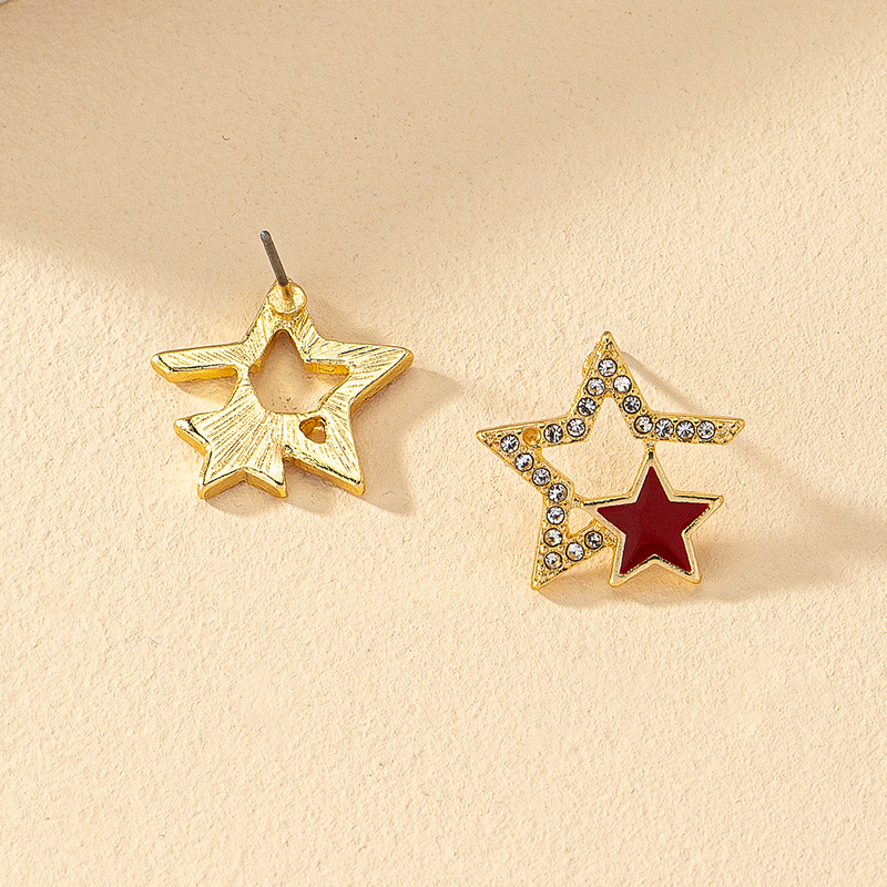 Wholesale Jewelry Ig Style Y2k Pentagram Ferroalloy Glass 14k Gold Plated Enamel Plating Inlay Ear Studs display picture 2