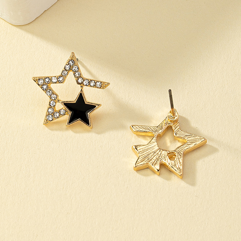 Wholesale Jewelry Ig Style Y2k Pentagram Ferroalloy Glass 14k Gold Plated Enamel Plating Inlay Ear Studs display picture 6