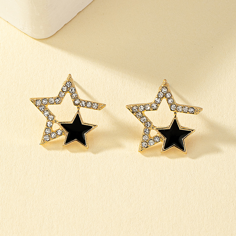 Wholesale Jewelry Ig Style Y2k Pentagram Ferroalloy Glass 14k Gold Plated Enamel Plating Inlay Ear Studs display picture 5