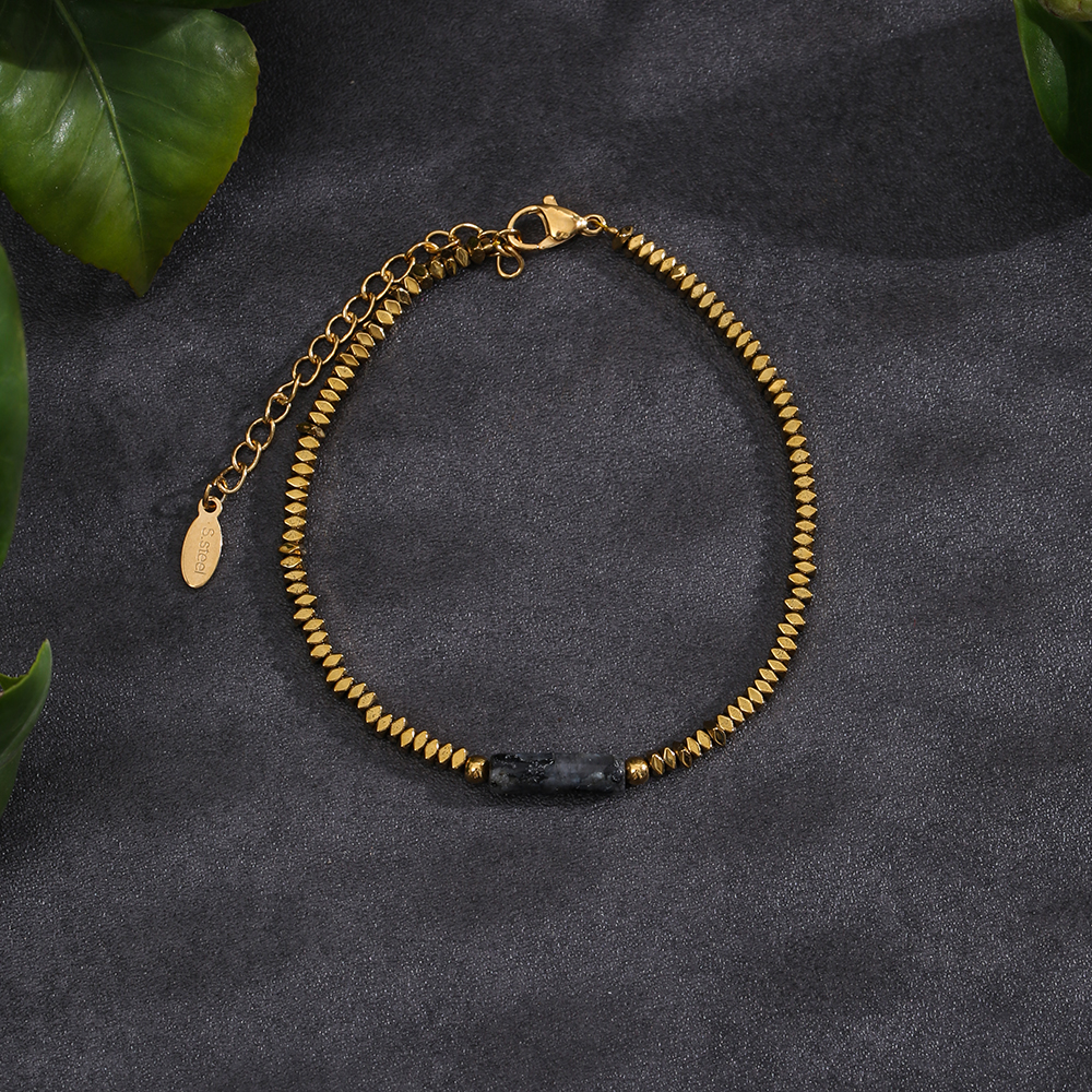 Simple Style Solid Color Stainless Steel Natural Stone Beaded Handmade Plating 18k Gold Plated Bracelets display picture 6