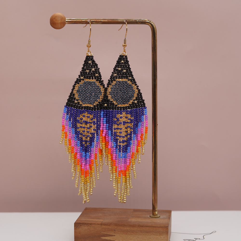 1 Pair Vacation Handmade Color Block Beaded Braid Seed Bead Dangling Earrings display picture 19