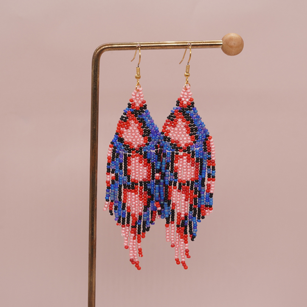 1 Pair Vacation Handmade Color Block Beaded Braid Seed Bead Dangling Earrings display picture 21