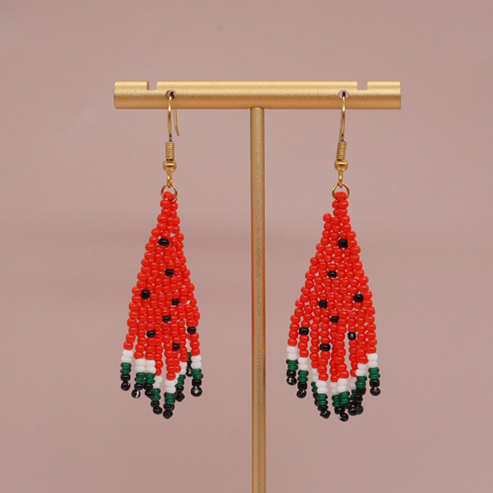 1 Pair Vacation Handmade Color Block Beaded Braid Seed Bead Dangling Earrings display picture 1